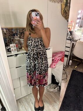 Women’s Animal Print Midi Dress with Floral Hem